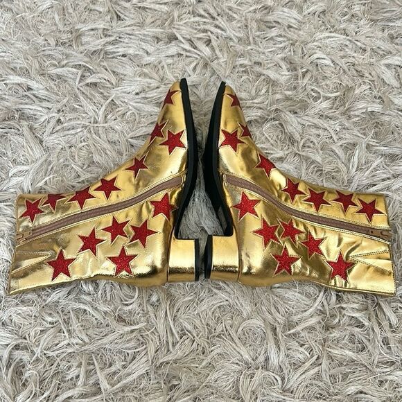 NWOB Jeffrey Campbell On-Mars Star Print Ankle Boots in Gold Red Glitter Sz 5.5 - Picture 10 of 13